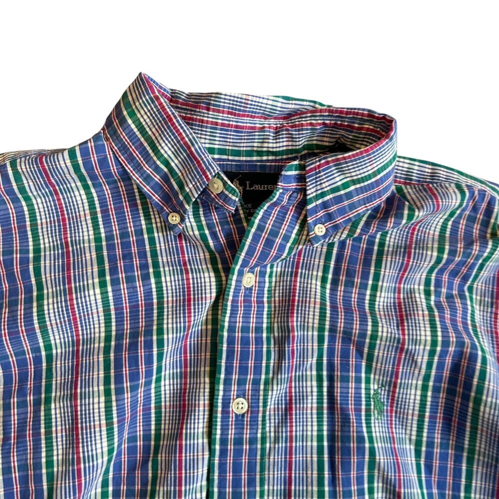 Ralph Lauren Blake Plaid Shirt 2-Ply Cotton Blue Green Pink L - Picture 12 of 15